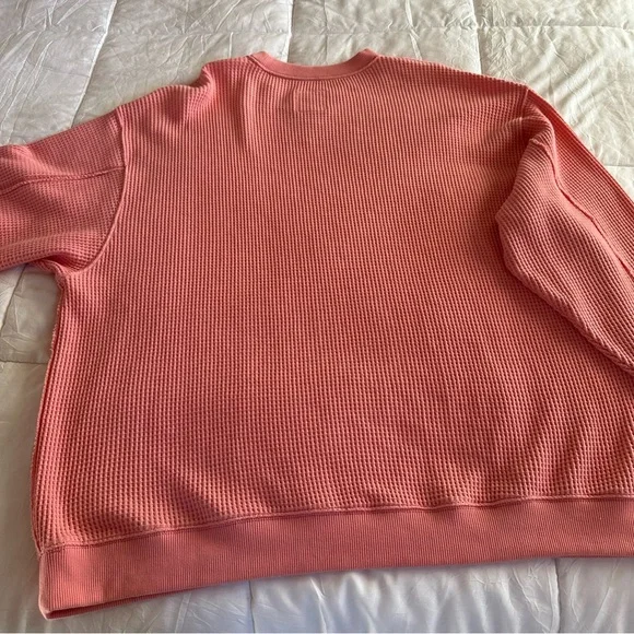 Aerie Pink Waffle Knit Thermal Top Long Sleeve Crewneck Relaxed Fit XXL - Picture 2 of 10